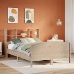 vidaXL Pat cu bibliotecă fără saltea, 120x190 cm, lemn masiv de pin vidaXL Pat cu bibliotecă fără saltea, 120x190 cm, lemn masiv de pin
