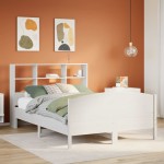 vidaXL Pat cu bibliotecă fără saltea, alb, 120x190 cm, lemn masiv pin vidaXL Pat cu bibliotecă fără saltea, alb, 120x190 cm, lemn masiv pin