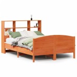 vidaXL Pat cu bibliotecă fără saltea, maro, 120x190 cm, lemn masiv pin vidaXL Pat cu bibliotecă fără saltea, maro, 120x190 cm, lemn masiv pin