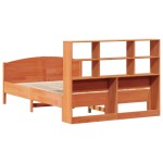 vidaXL Pat cu bibliotecă fără saltea, maro, 120x190 cm, lemn masiv pin vidaXL Pat cu bibliotecă fără saltea, maro, 120x190 cm, lemn masiv pin