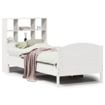 vidaXL Pat cu bibliotecă fără saltea, alb, 90x200 cm, lemn masiv pin vidaXL Pat cu bibliotecă fără saltea, alb, 90x200 cm, lemn masiv pin