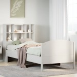 vidaXL Pat cu bibliotecă fără saltea, alb, 90x200 cm, lemn masiv pin vidaXL Pat cu bibliotecă fără saltea, alb, 90x200 cm, lemn masiv pin