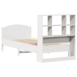 vidaXL Pat cu bibliotecă fără saltea, alb, 90x200 cm, lemn masiv pin vidaXL Pat cu bibliotecă fără saltea, alb, 90x200 cm, lemn masiv pin