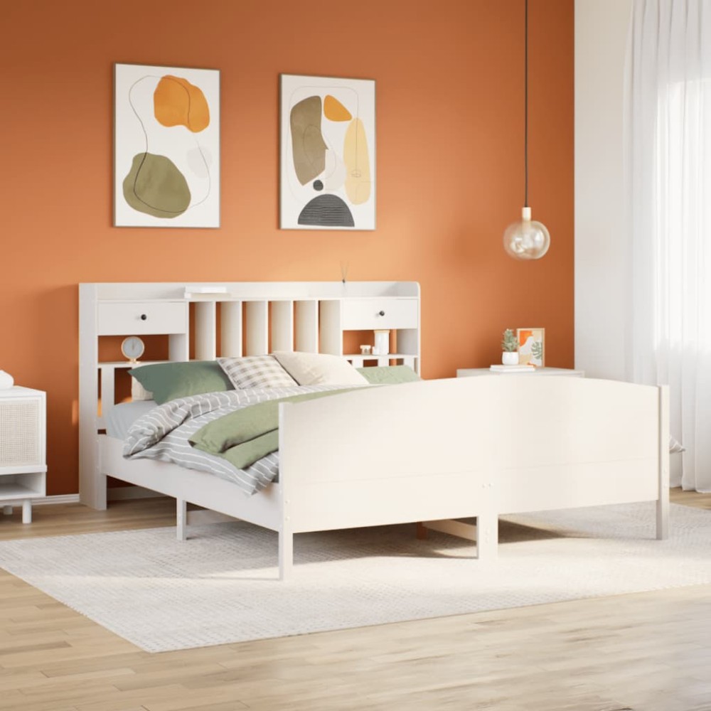 vidaXL Pat cu bibliotecă fără saltea, 180x200 cm, lemn masiv de pin