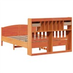 vidaXL Pat cu bibliotecă fără saltea maro 150x200 cm lemn masiv de pin