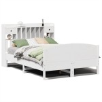 vidaXL Pat cu bibliotecă fără saltea, alb, 140x200 cm, lemn masiv pin vidaXL Pat cu bibliotecă fără saltea, alb, 140x200 cm, lemn masiv pin