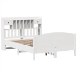 vidaXL Pat cu bibliotecă fără saltea, alb, 140x200 cm, lemn masiv pin vidaXL Pat cu bibliotecă fără saltea, alb, 140x200 cm, lemn masiv pin
