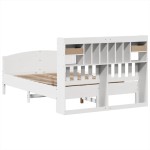 vidaXL Pat cu bibliotecă fără saltea, alb, 140x200 cm, lemn masiv pin vidaXL Pat cu bibliotecă fără saltea, alb, 140x200 cm, lemn masiv pin
