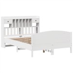 vidaXL Pat cu bibliotecă fără saltea, alb, 140x190 cm, lemn masiv pin