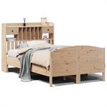 vidaXL Pat cu bibliotecă fără saltea, 135x190 cm, lemn masiv de pin vidaXL Pat cu bibliotecă fără saltea, 135x190 cm, lemn masiv de pin
