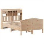 vidaXL Pat cu bibliotecă fără saltea, 135x190 cm, lemn masiv de pin vidaXL Pat cu bibliotecă fără saltea, 135x190 cm, lemn masiv de pin