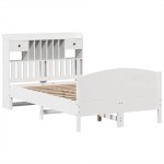 vidaXL Pat cu bibliotecă fără saltea, alb, 135x190 cm, lemn masiv pin vidaXL Pat cu bibliotecă fără saltea, alb, 135x190 cm, lemn masiv pin