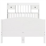 vidaXL Pat cu bibliotecă fără saltea, alb, 135x190 cm, lemn masiv pin vidaXL Pat cu bibliotecă fără saltea, alb, 135x190 cm, lemn masiv pin