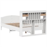 vidaXL Pat cu bibliotecă fără saltea, alb, 135x190 cm, lemn masiv pin vidaXL Pat cu bibliotecă fără saltea, alb, 135x190 cm, lemn masiv pin
