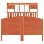 vidaXL Pat cu bibliotecă fără saltea maro 135x190 cm lemn masiv de pin