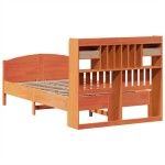 vidaXL Pat cu bibliotecă fără saltea maro 135x190 cm lemn masiv de pin