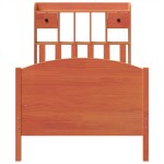 vidaXL Pat cu bibliotecă fără saltea, maro, 100x200 cm, lemn masiv pin vidaXL Pat cu bibliotecă fără saltea, maro, 100x200 cm, lemn masiv pin