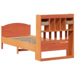 vidaXL Pat cu bibliotecă fără saltea, maro, 100x200 cm, lemn masiv pin vidaXL Pat cu bibliotecă fără saltea, maro, 100x200 cm, lemn masiv pin