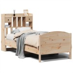 vidaXL Pat cu bibliotecă fără saltea, 90x200 cm, lemn masiv pin vidaXL Pat cu bibliotecă fără saltea, 90x200 cm, lemn masiv pin