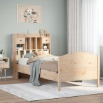 vidaXL Pat cu bibliotecă fără saltea, 90x200 cm, lemn masiv pin vidaXL Pat cu bibliotecă fără saltea, 90x200 cm, lemn masiv pin