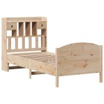 vidaXL Pat cu bibliotecă fără saltea, 90x200 cm, lemn masiv pin vidaXL Pat cu bibliotecă fără saltea, 90x200 cm, lemn masiv pin