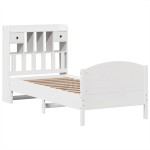 vidaXL Pat cu bibliotecă fără saltea, alb, 75x190 cm, lemn masiv pin