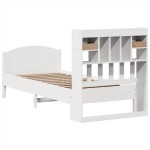 vidaXL Pat cu bibliotecă fără saltea, alb, 75x190 cm, lemn masiv pin