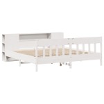 vidaXL Pat cu bibliotecă fără saltea, alb, 200x200 cm, lemn masiv pin
