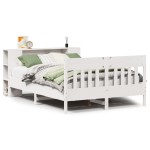vidaXL Pat cu bibliotecă fără saltea, alb, 160x200 cm, lemn masiv pin vidaXL Pat cu bibliotecă fără saltea, alb, 160x200 cm, lemn masiv pin