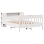 vidaXL Pat cu bibliotecă fără saltea, alb, 160x200 cm, lemn masiv pin vidaXL Pat cu bibliotecă fără saltea, alb, 160x200 cm, lemn masiv pin