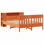 vidaXL Pat cu bibliotecă fără saltea, maro, 120x200 cm, lemn masiv pin vidaXL Pat cu bibliotecă fără saltea, maro, 120x200 cm, lemn masiv pin