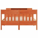 vidaXL Pat cu bibliotecă fără saltea, maro, 120x200 cm, lemn masiv pin vidaXL Pat cu bibliotecă fără saltea, maro, 120x200 cm, lemn masiv pin