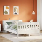 vidaXL Pat cu bibliotecă fără saltea, alb, 140x190 cm, lemn masiv pin vidaXL Pat cu bibliotecă fără saltea, alb, 140x190 cm, lemn masiv pin