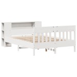 vidaXL Pat cu bibliotecă fără saltea, alb, 120x190 cm, lemn masiv pin vidaXL Pat cu bibliotecă fără saltea, alb, 120x190 cm, lemn masiv pin