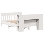 vidaXL Pat cu bibliotecă fără saltea, alb, 120x190 cm, lemn masiv pin vidaXL Pat cu bibliotecă fără saltea, alb, 120x190 cm, lemn masiv pin