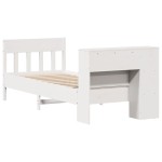 vidaXL Pat cu bibliotecă fără saltea, alb, 100x200 cm, lemn masiv pin vidaXL Pat cu bibliotecă fără saltea, alb, 100x200 cm, lemn masiv pin