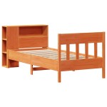 vidaXL Pat cu bibliotecă fără saltea, maro, 100x200 cm, lemn masiv pin vidaXL Pat cu bibliotecă fără saltea, maro, 100x200 cm, lemn masiv pin