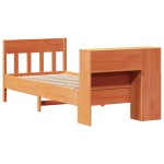 vidaXL Pat cu bibliotecă fără saltea, maro, 100x200 cm, lemn masiv pin vidaXL Pat cu bibliotecă fără saltea, maro, 100x200 cm, lemn masiv pin