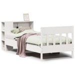 vidaXL Pat cu bibliotecă fără saltea, alb, 75x190 cm, lemn masiv pin vidaXL Pat cu bibliotecă fără saltea, alb, 75x190 cm, lemn masiv pin