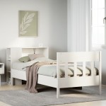 vidaXL Pat cu bibliotecă fără saltea, alb, 75x190 cm, lemn masiv pin vidaXL Pat cu bibliotecă fără saltea, alb, 75x190 cm, lemn masiv pin