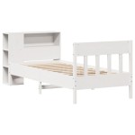 vidaXL Pat cu bibliotecă fără saltea, alb, 75x190 cm, lemn masiv pin vidaXL Pat cu bibliotecă fără saltea, alb, 75x190 cm, lemn masiv pin