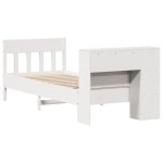 vidaXL Pat cu bibliotecă fără saltea, alb, 75x190 cm, lemn masiv pin vidaXL Pat cu bibliotecă fără saltea, alb, 75x190 cm, lemn masiv pin