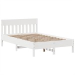 vidaXL Cadru de pat fără saltea, alb, 135x190 cm, lemn masiv de pin vidaXL Cadru de pat fără saltea, alb, 135x190 cm, lemn masiv de pin