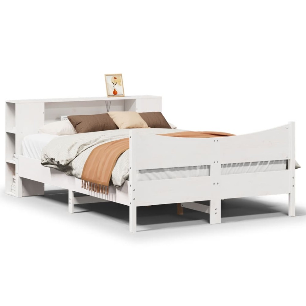 vidaXL Cadru de pat fără saltea, alb, 140x190 cm, lemn masiv de pin