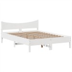 vidaXL Cadru de pat fără saltea, alb, 140x190 cm, lemn masiv de pin