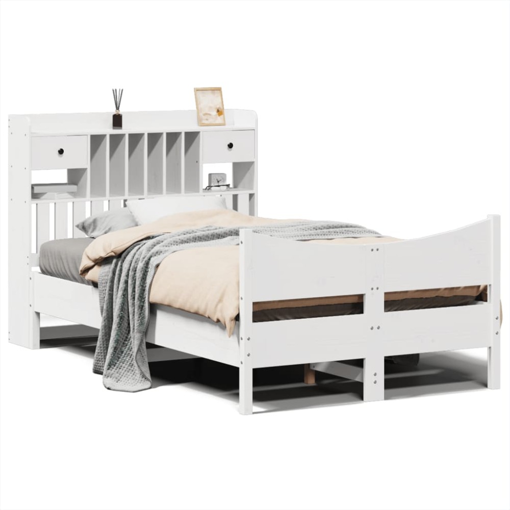 vidaXL Cadru de pat fără saltea, alb, 135x190 cm, lemn masiv de pin