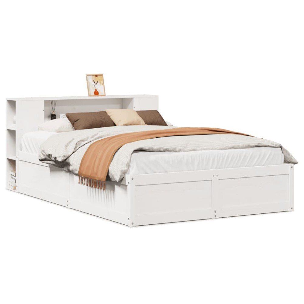 vidaXL Cadru de pat fără saltea, alb, 135x190 cm, lemn masiv de pin