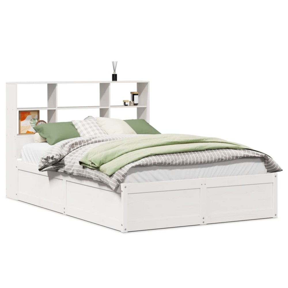 vidaXL Cadru de pat fără saltea, alb, 140x190 cm, lemn masiv de pin