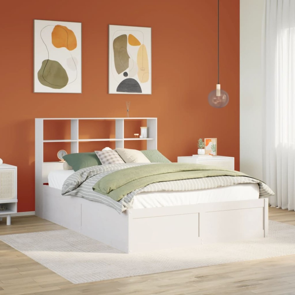 vidaXL Cadru de pat fără saltea, alb, 120x190 cm, lemn masiv pin