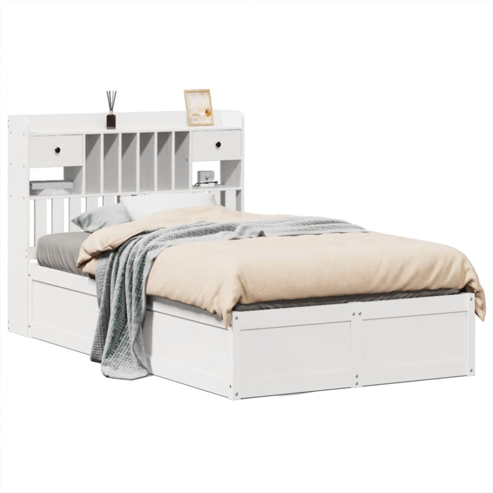vidaXL Cadru de pat fără saltea, alb, 135x190 cm, lemn masiv de pin